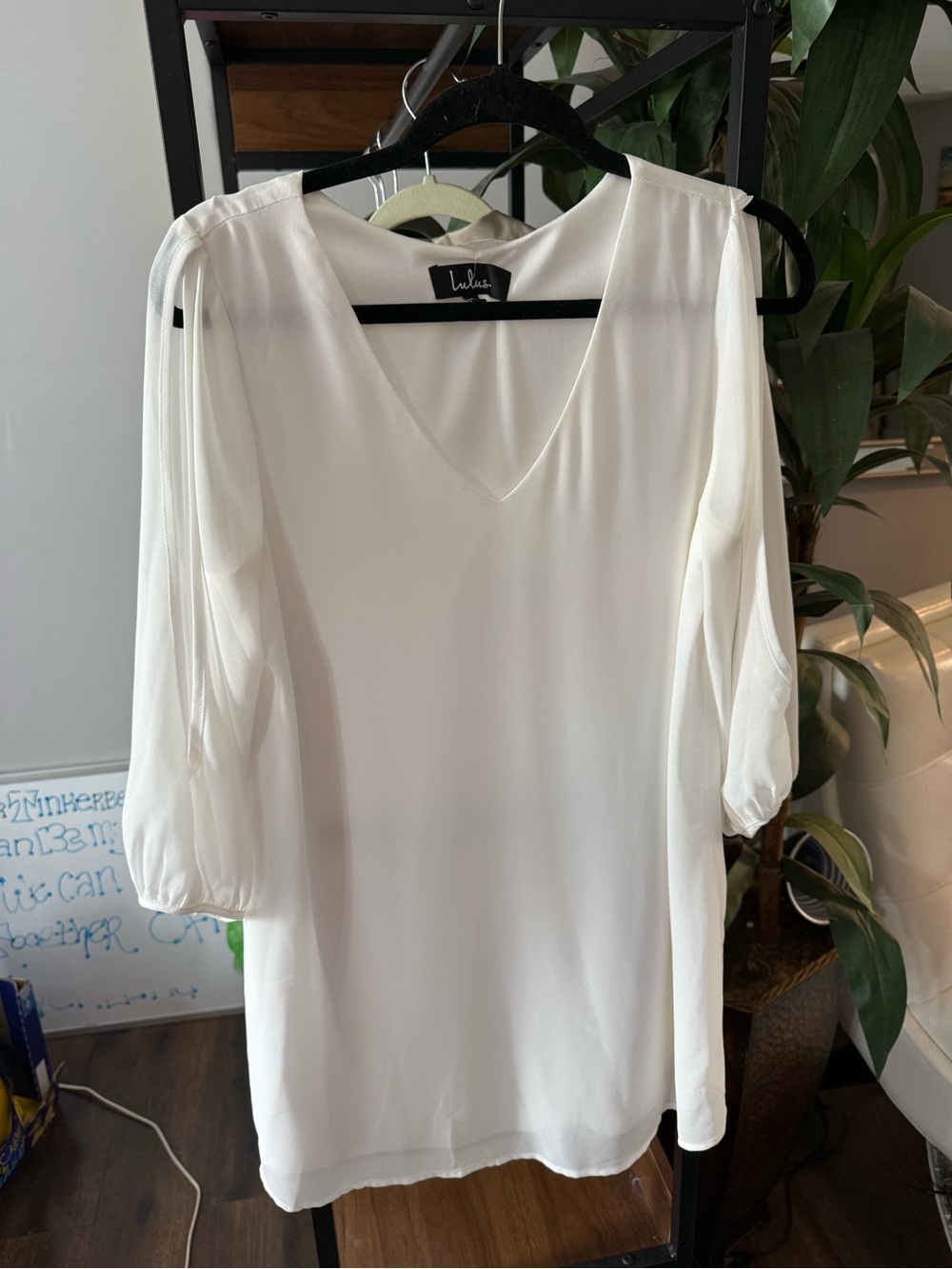Lulu's Ivory V-Neck Puff Sleeve Tunic Blouse